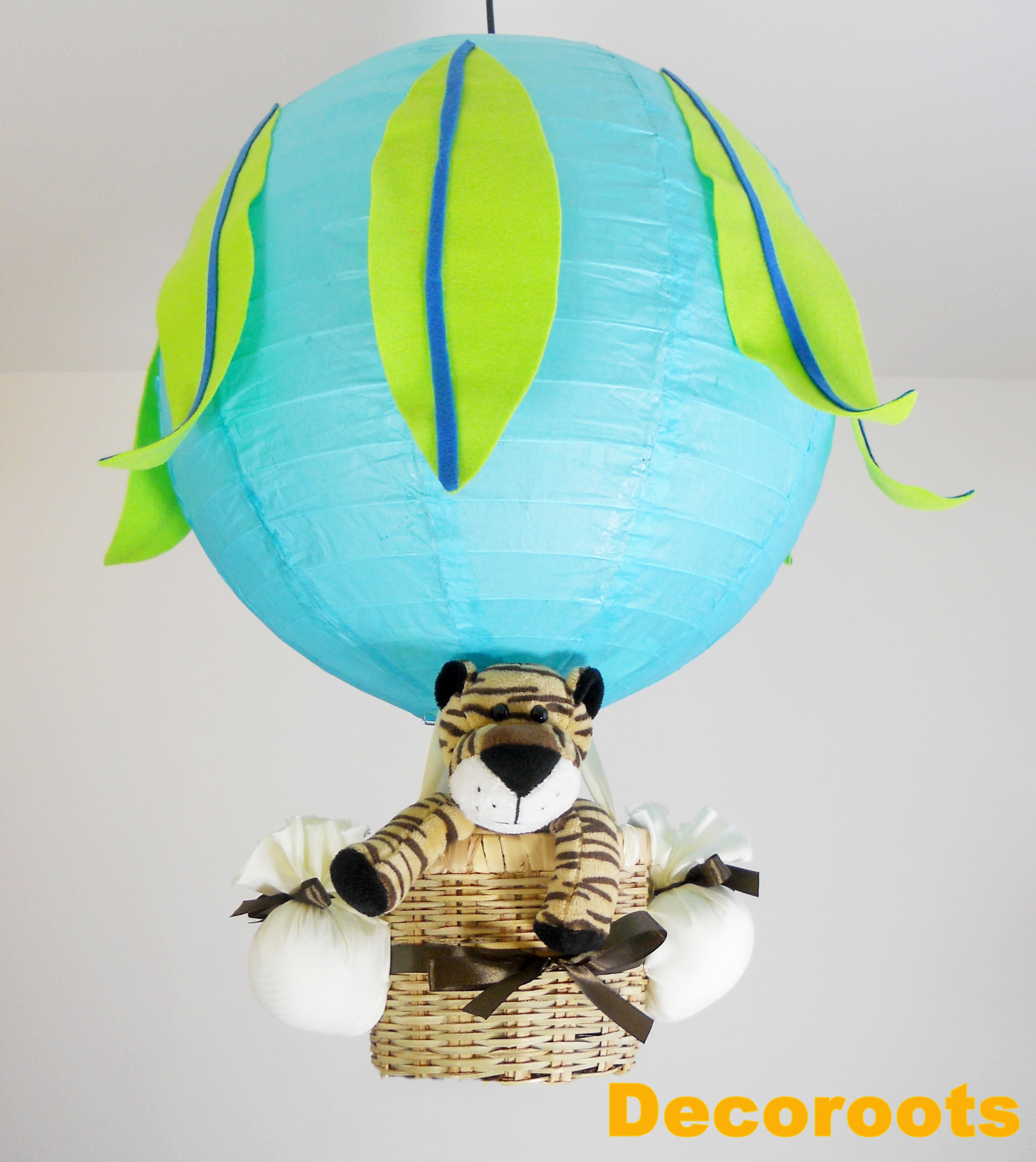 lampe montgolfière thème jungle tigre bleu turquoise garçon