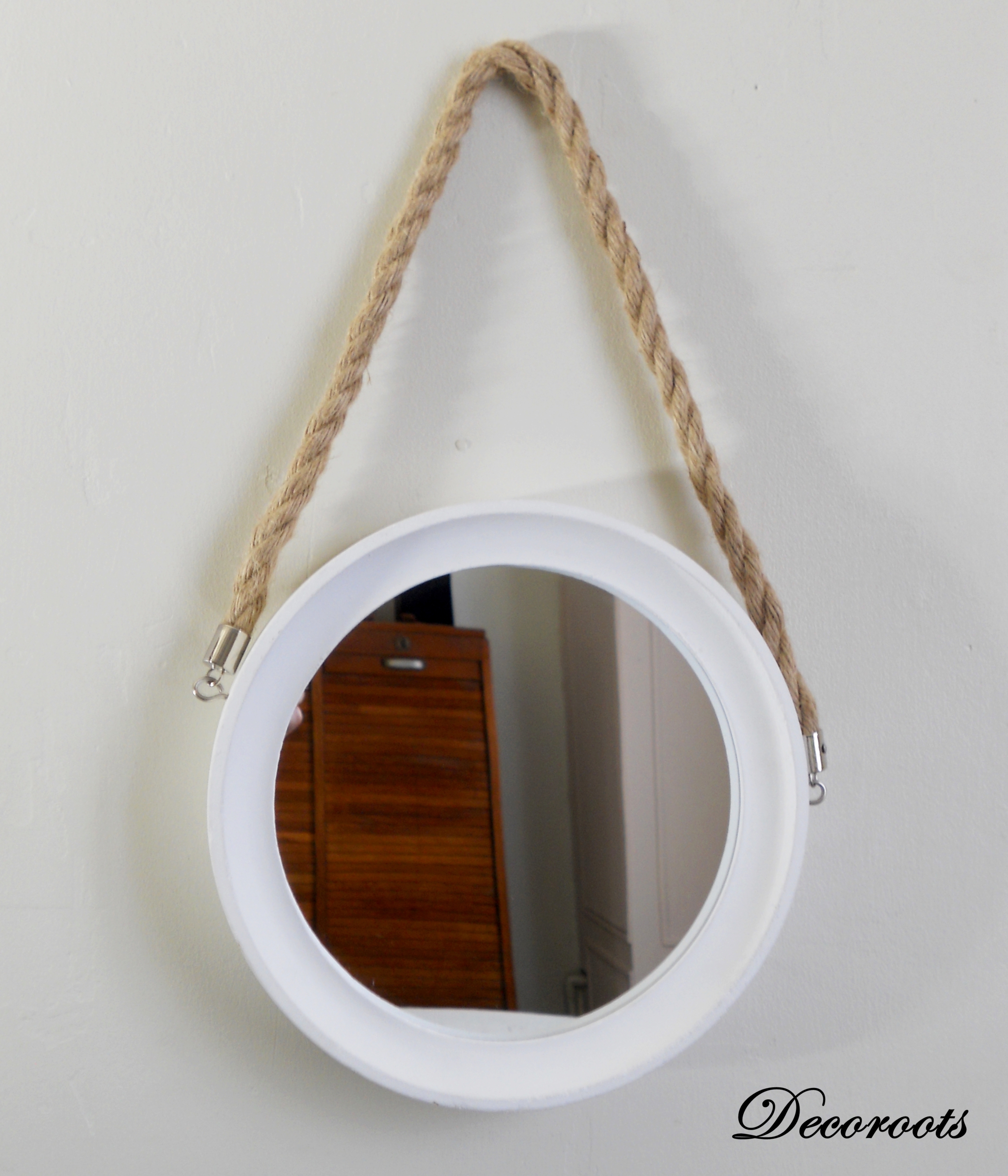 miroir rond blanc bois corde thème bord de mer 2