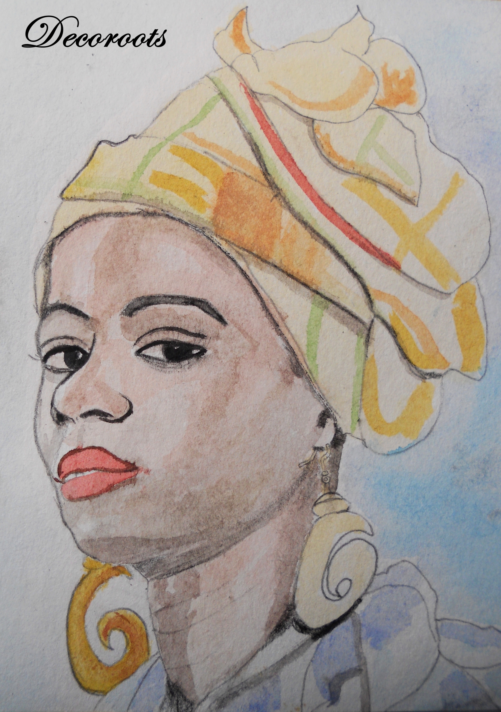 cadre déco aquarelle martiniquaise antillaise africaine traditionnelle ethnique femme portrait foulard