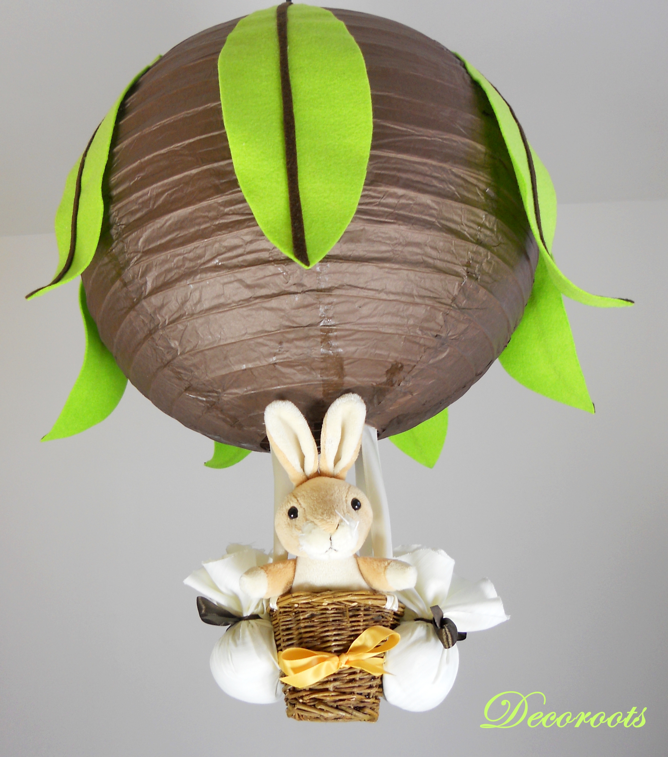 Lampe montgolfière lapin marron chocolat vert anis forêt enfant ...