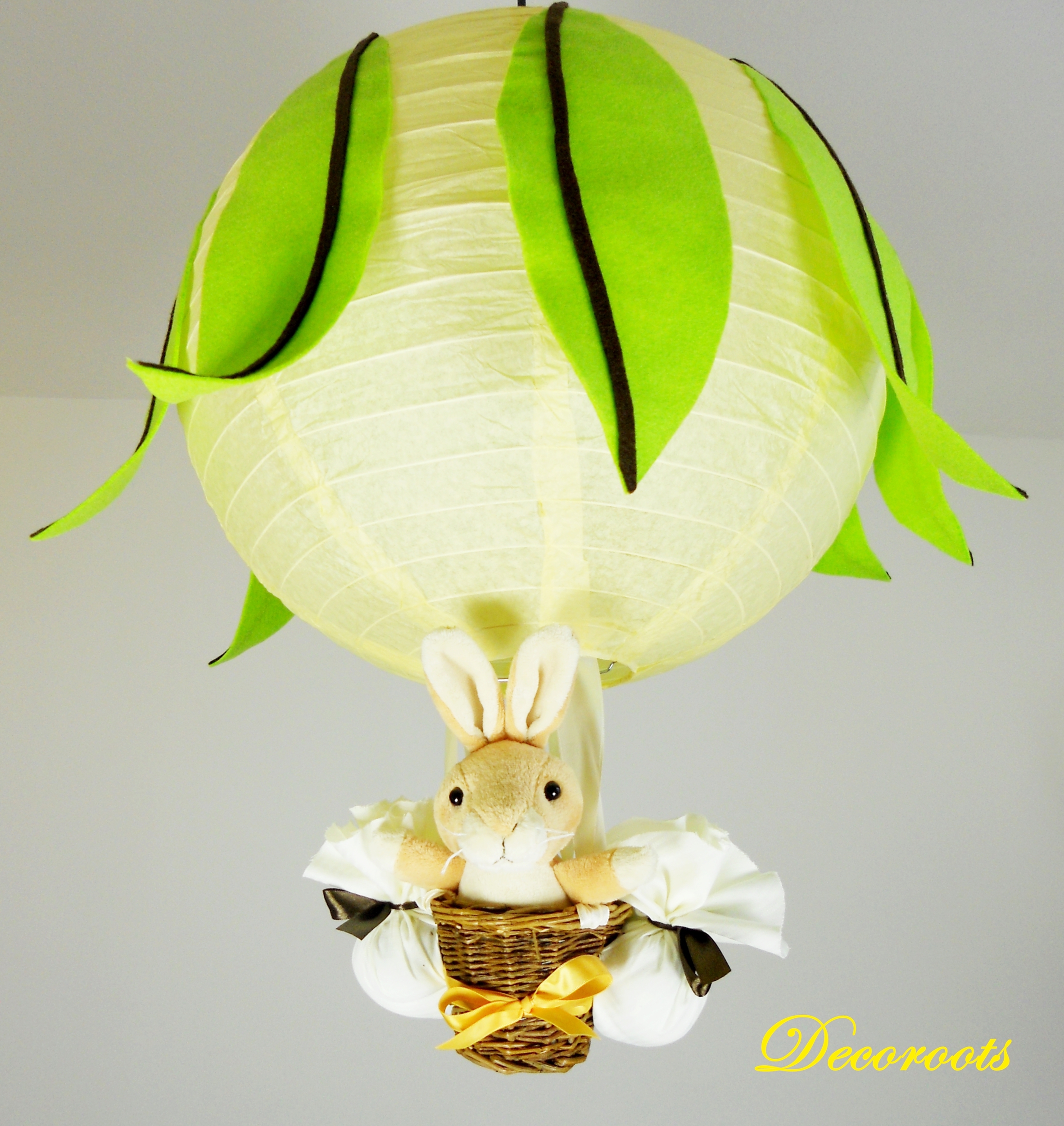 Lampe montgolfière lapin jaune citron vert anis enfant bébé ...
