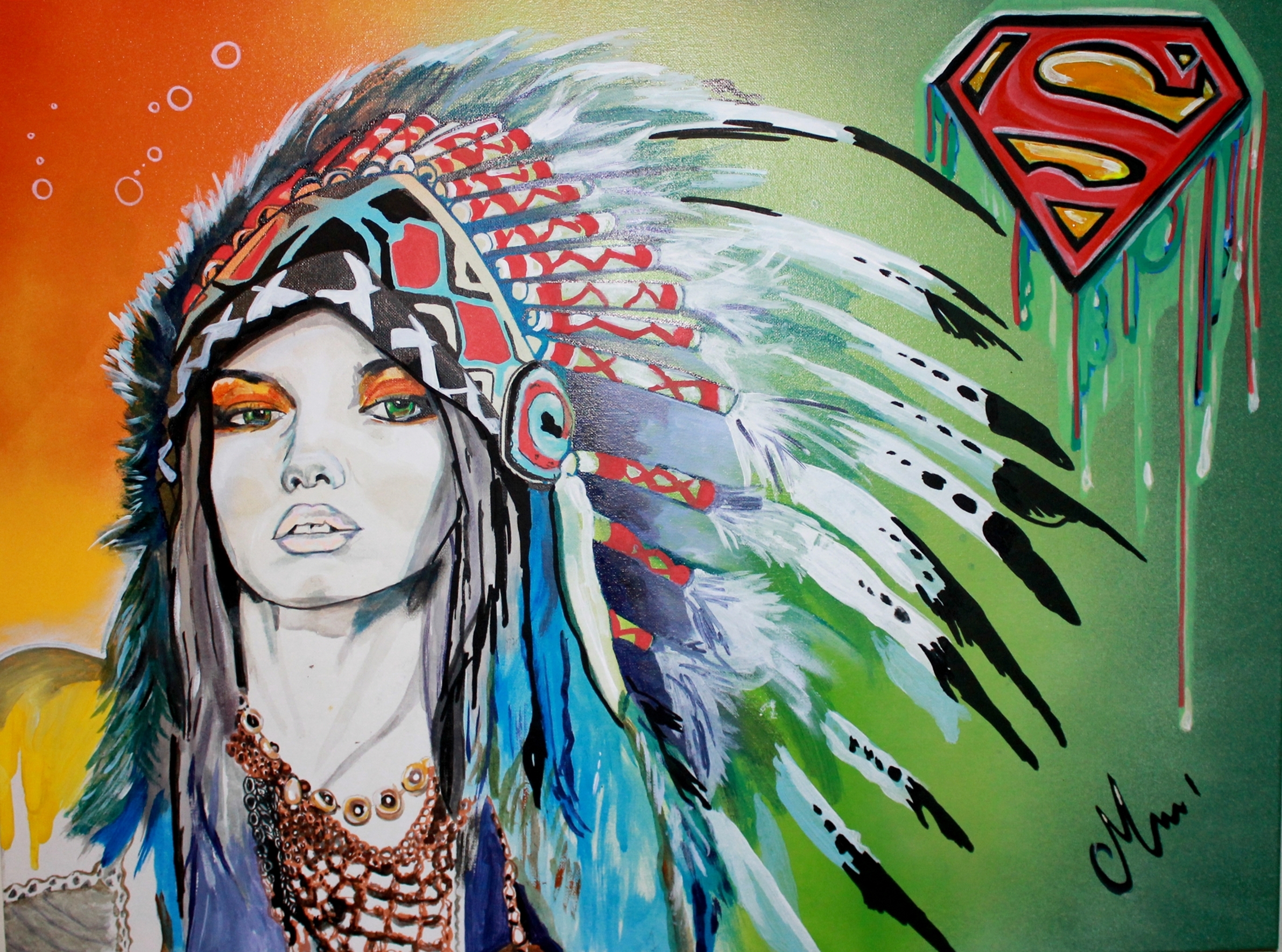 affiche poster art contemporain apache indienne superman