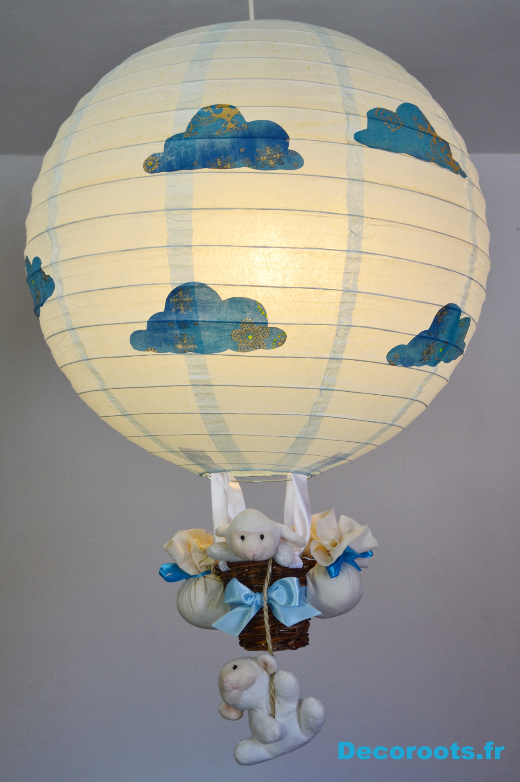 lampe montgolfière enfant bébé nuage mouton ciel turquoise 2