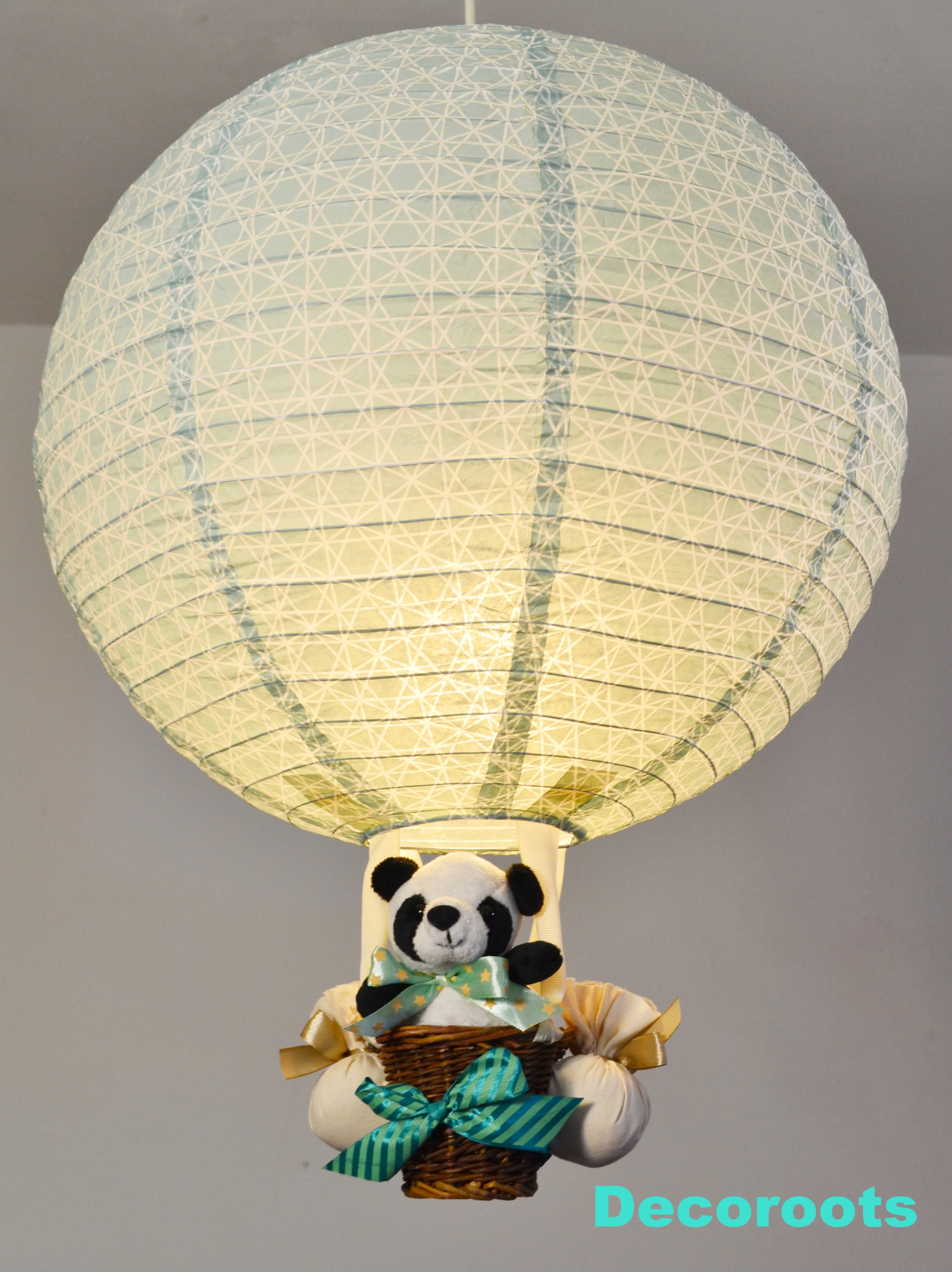 lampe montgolfière enfant bébé garçon panda bleu turquoise pastel décoration