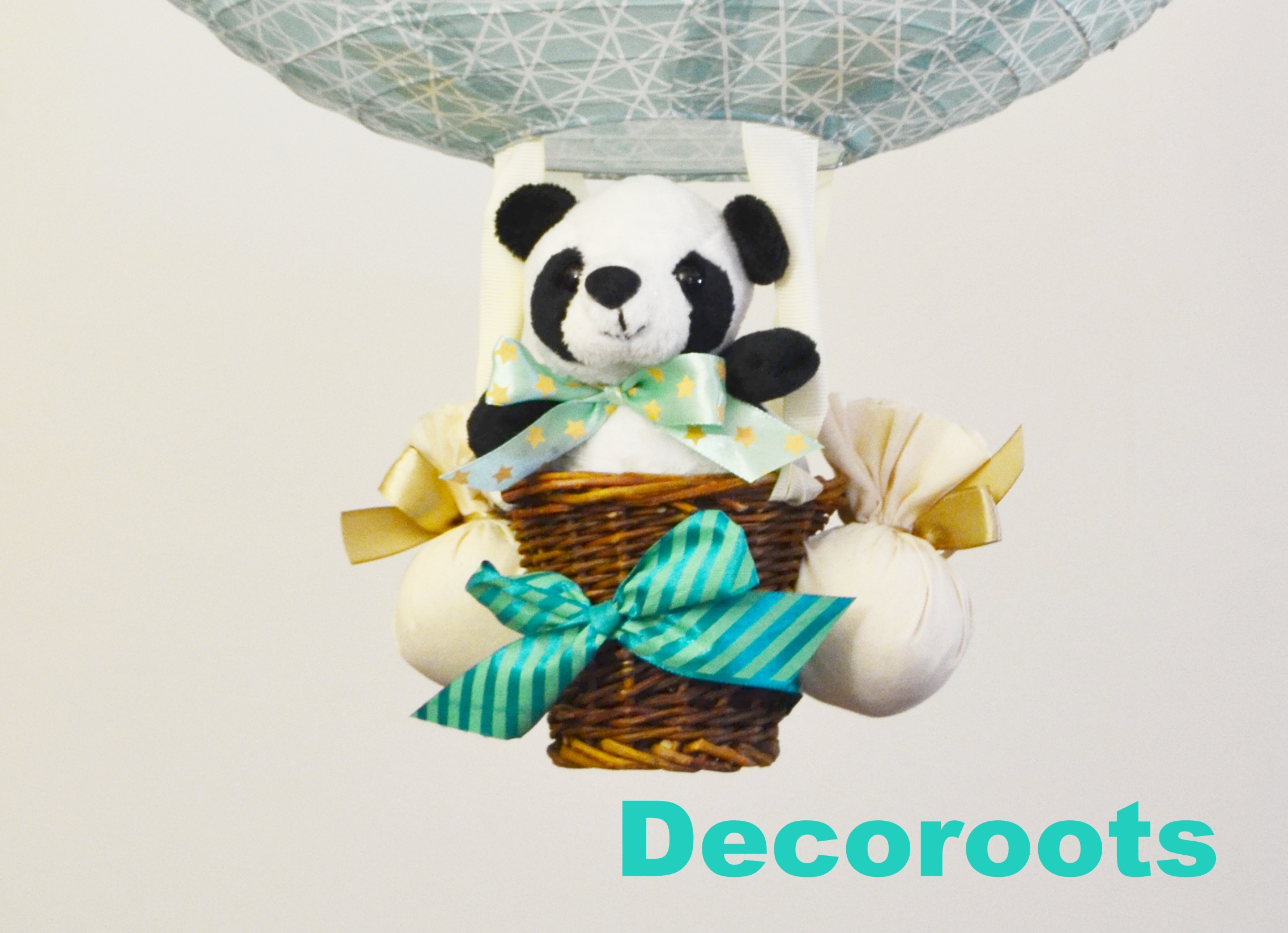 lampe montgolfière enfant bébé garçon panda bleu turquoise pastel zoom