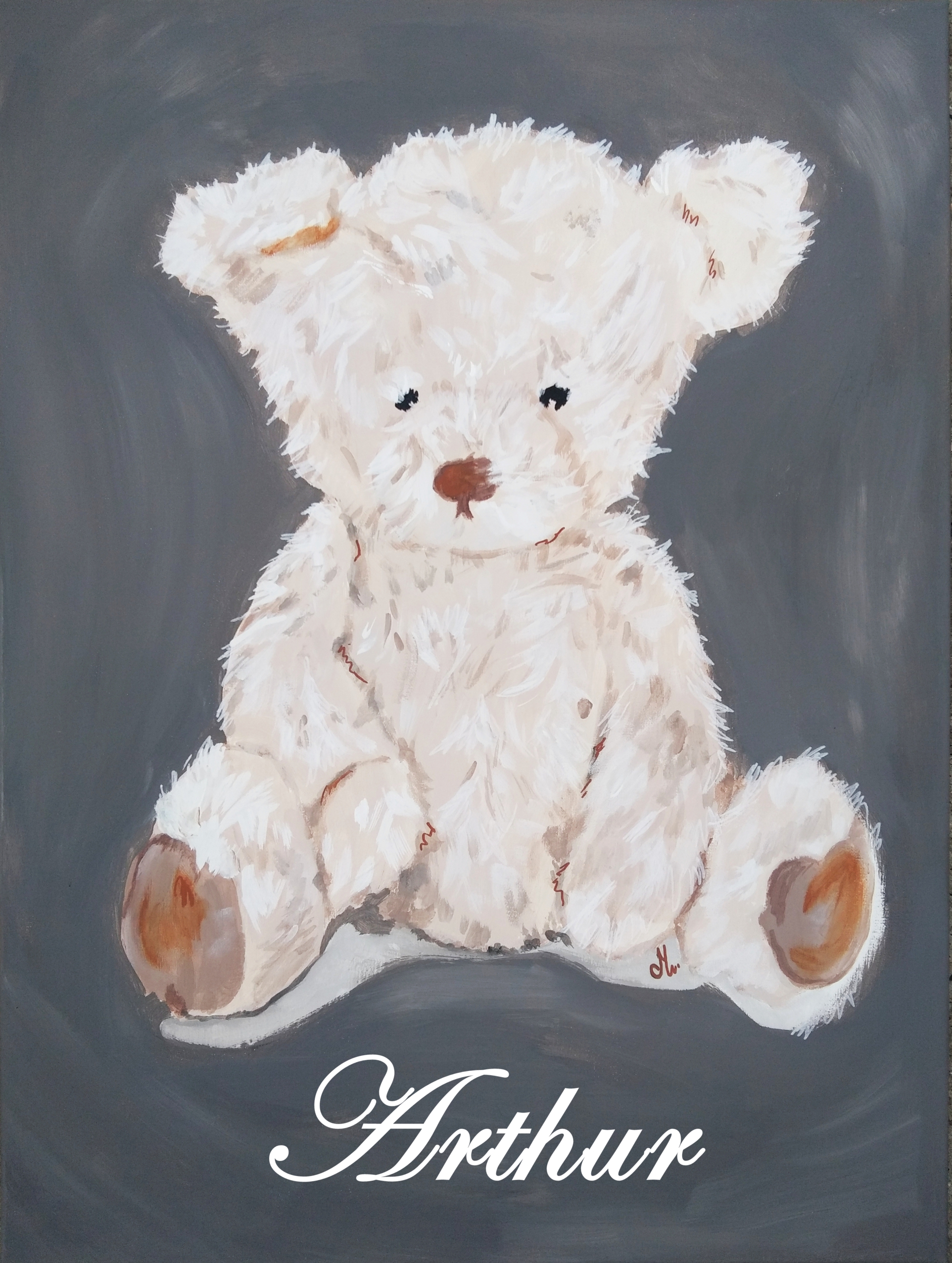 tableau enfant bébé ours mixte gris beige personnalisé