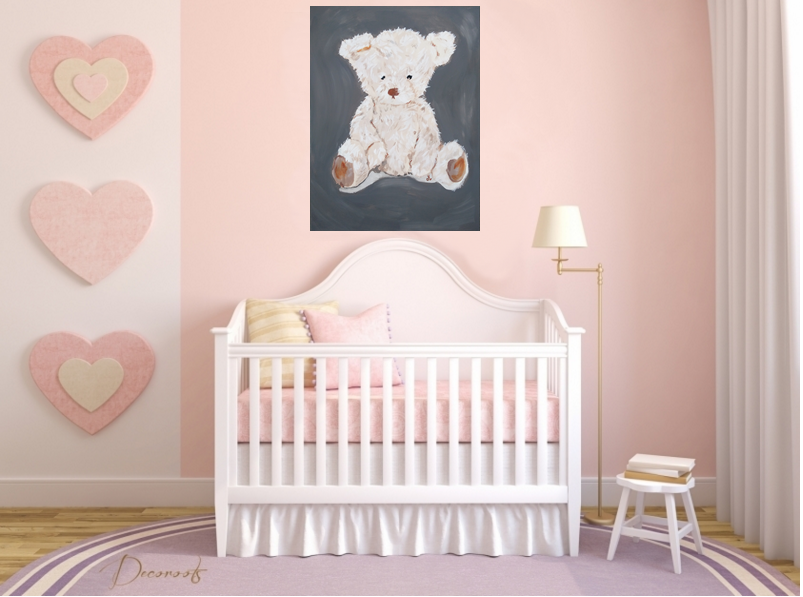 tableau enfant bébé ours gris beige mixte
