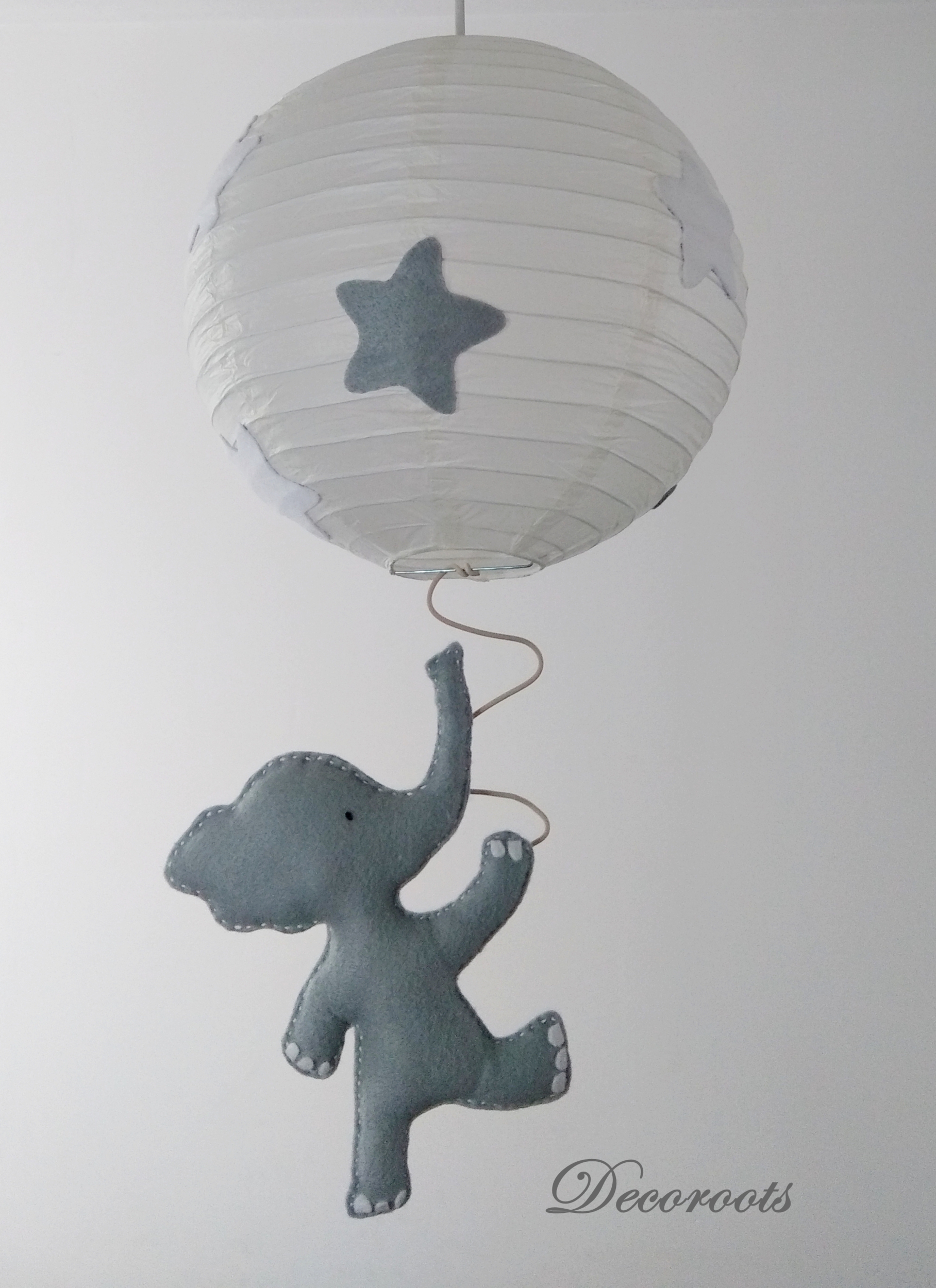 lustre suspension abat jour lampe elephant gris beige blanc mixte garçon fille chambre