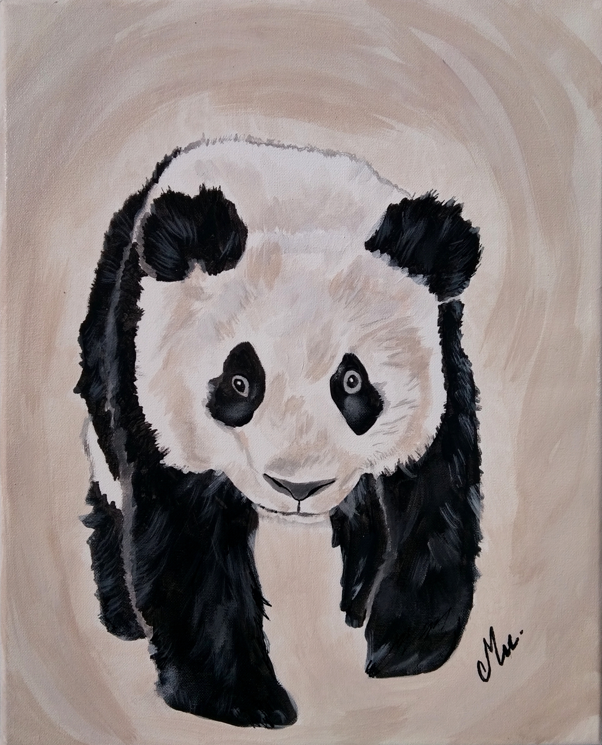 tableau enfant bébé panda décoration beige noir et blanc