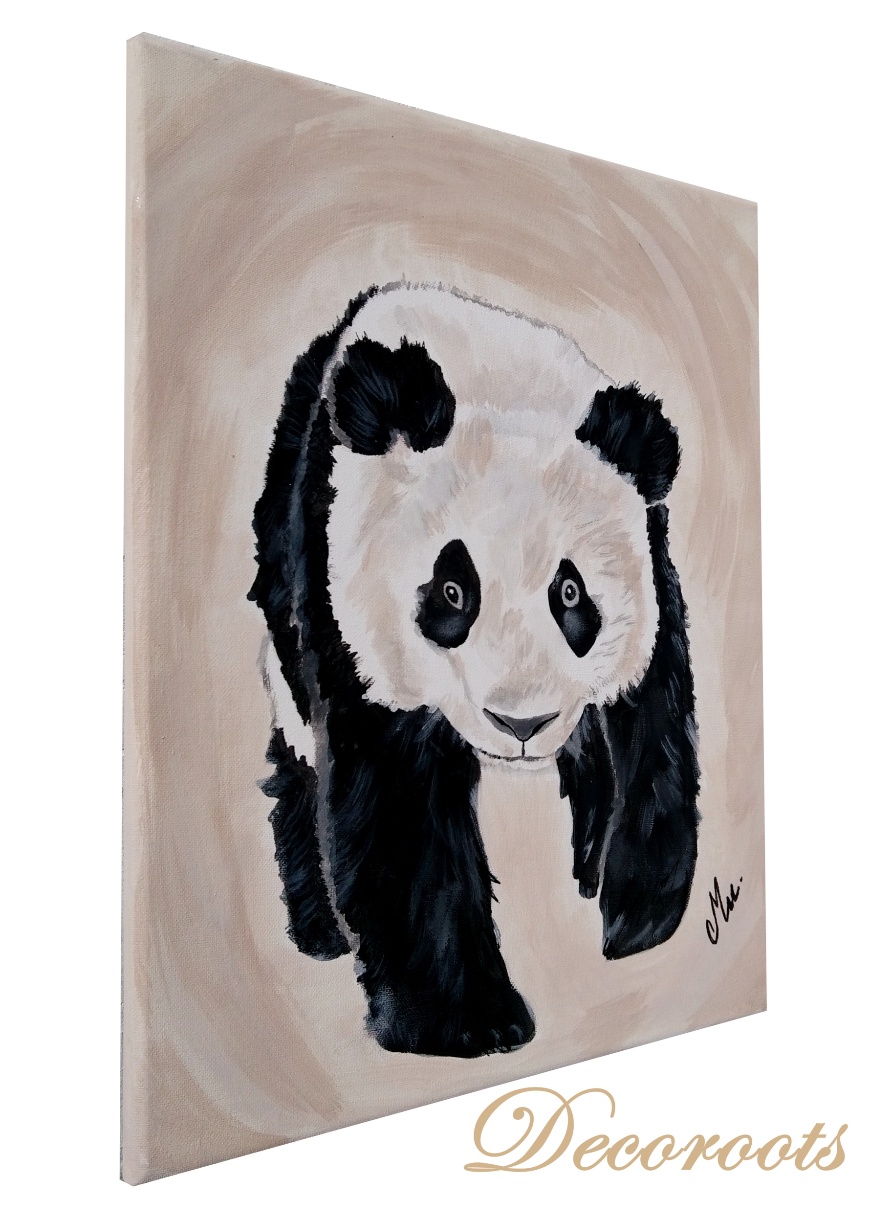 tableau enfant bébé panda décoration beige noir et blanc prénom 2