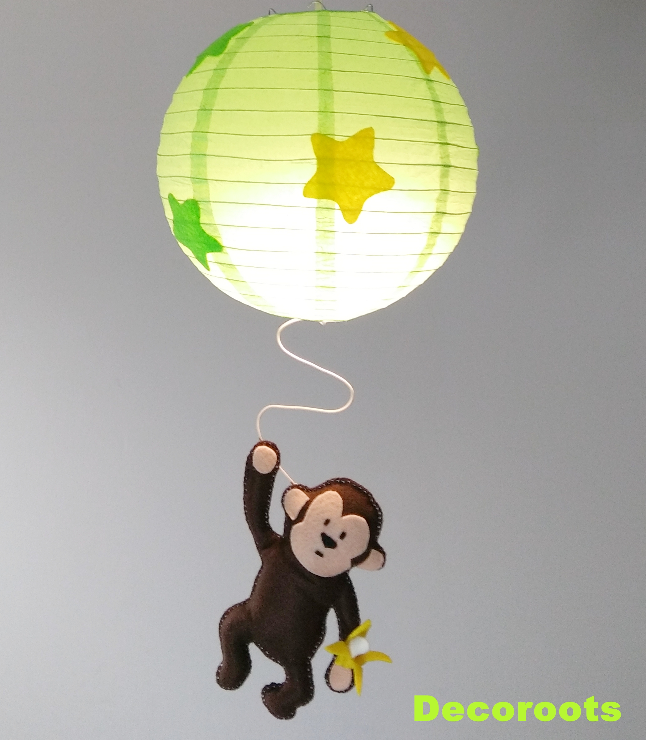 lustre enfant bébé jungle singe vert anis jaune marron chocolat décoration