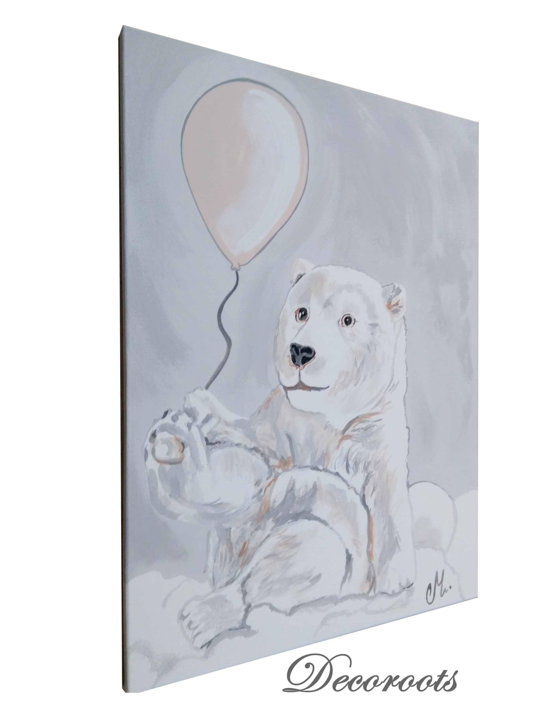 tableau enfant bébé ours polaire gris nuage chambre décoration