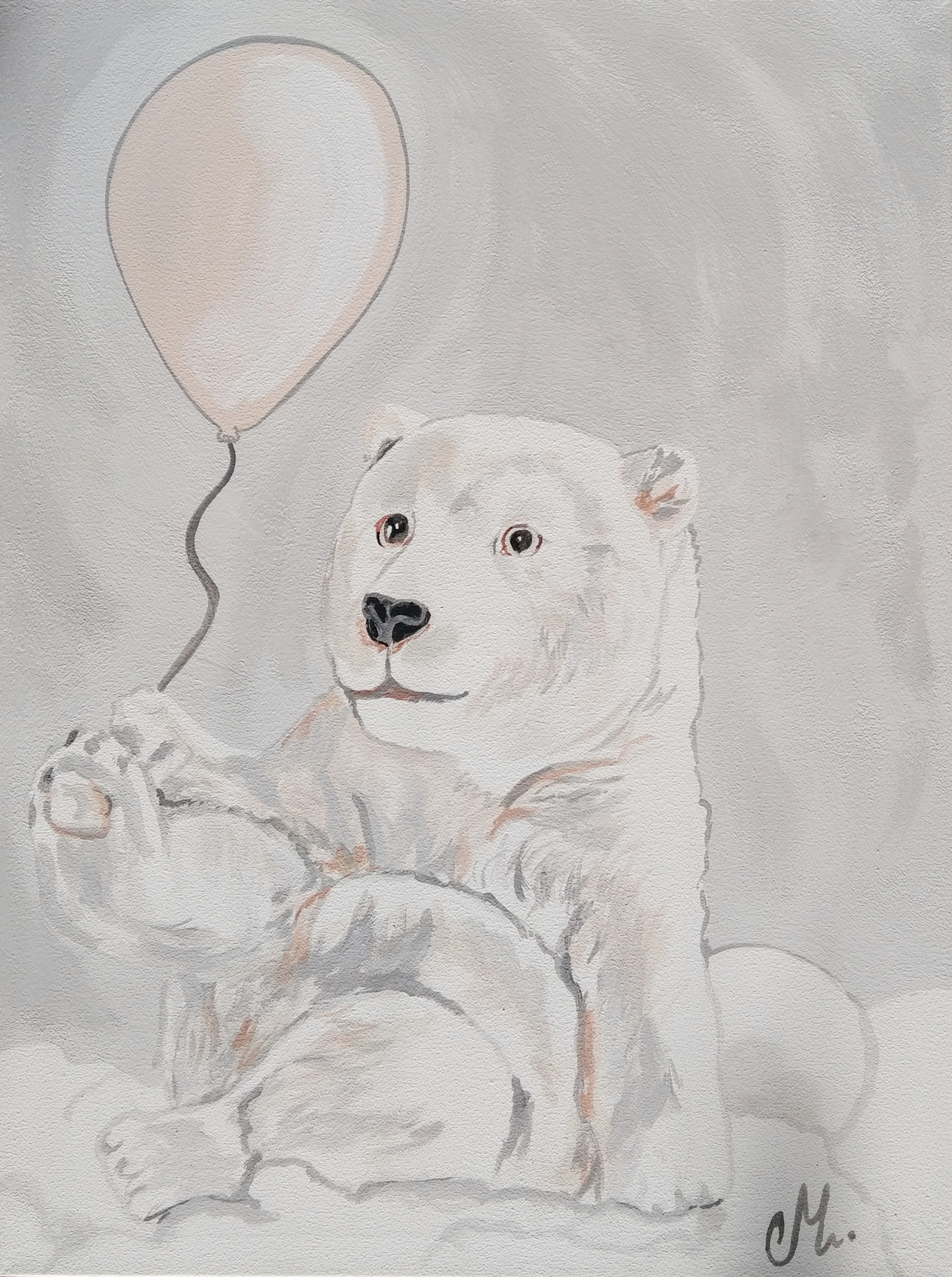 tableau enfant bébé ours polaire gris nuage