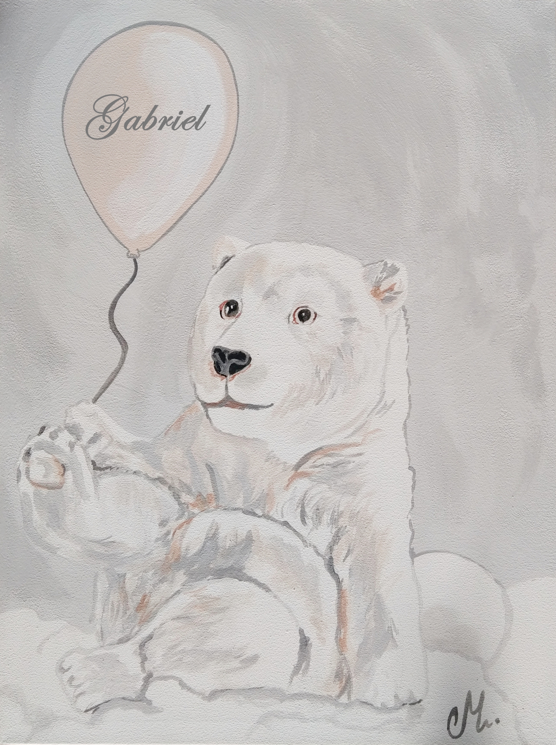 tableau enfant bébé ours polaire gris nuage personnalisable prénom
