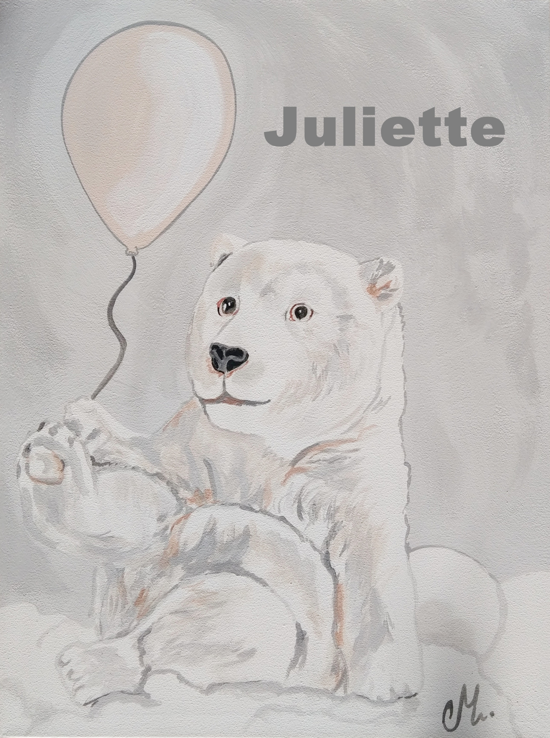 tableau enfant bébé ours polaire gris nuage j