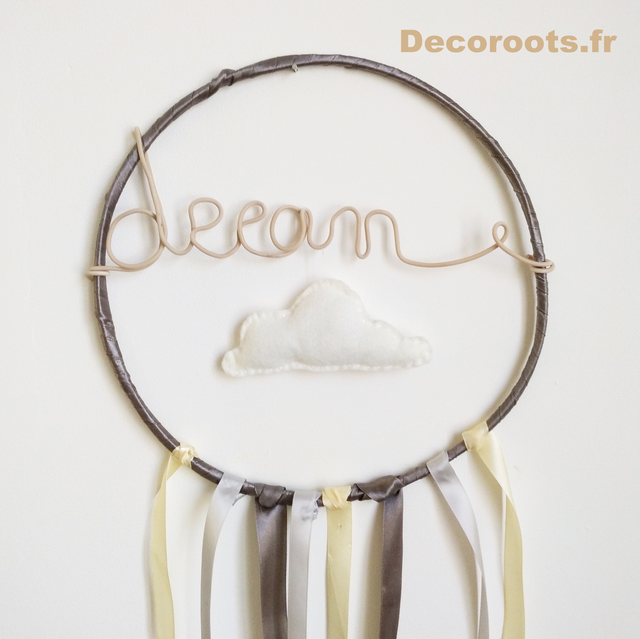 attrape rêve dream décoration enfant bébé gris beige nuage