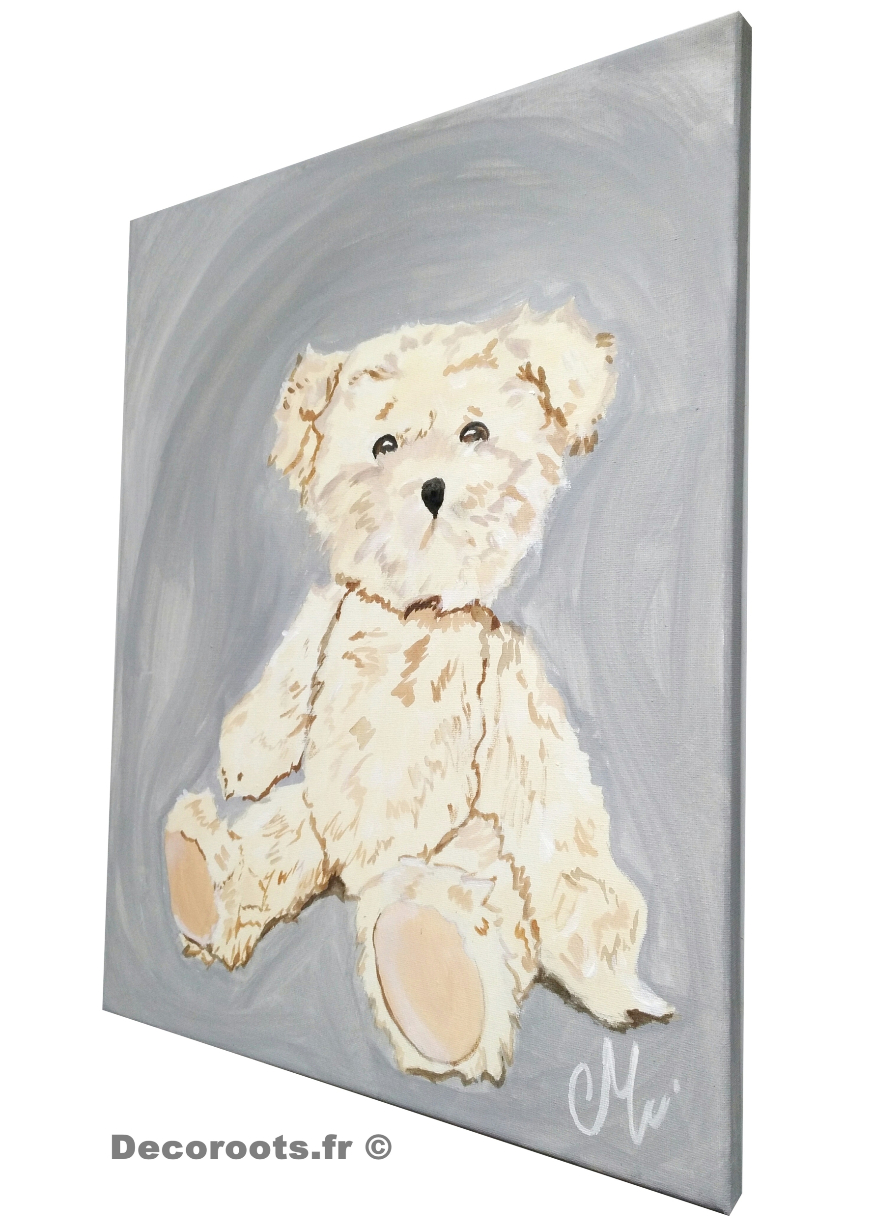 tableau enfant bebe ours peluche gris et beige mixte décoration