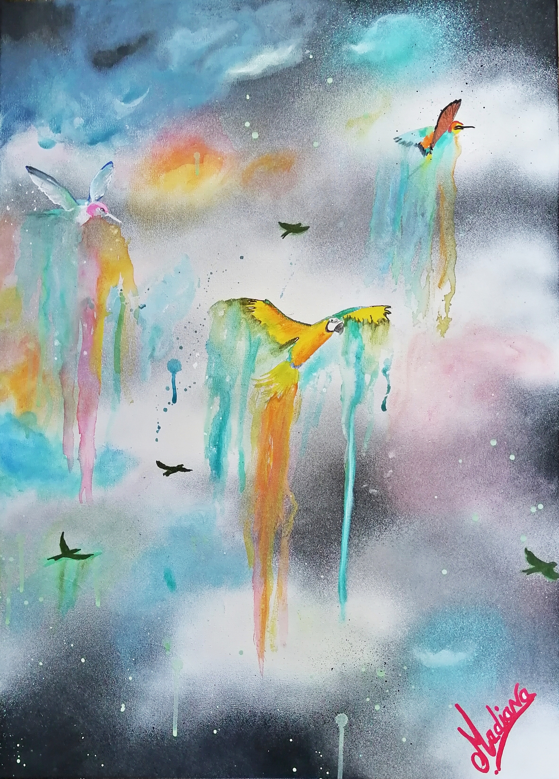 tableau art design contemporain nature femme oiseau colibri 4