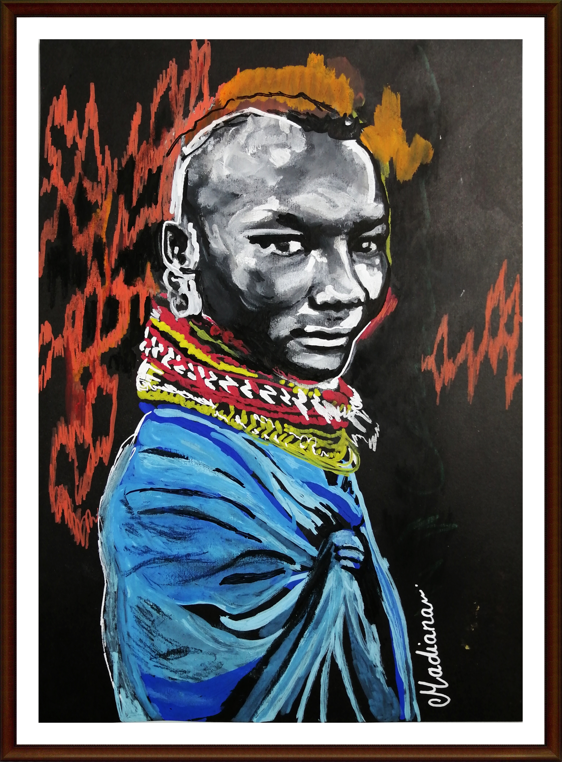 dessin art guerrier massaï ethnique afrique cadre décoration