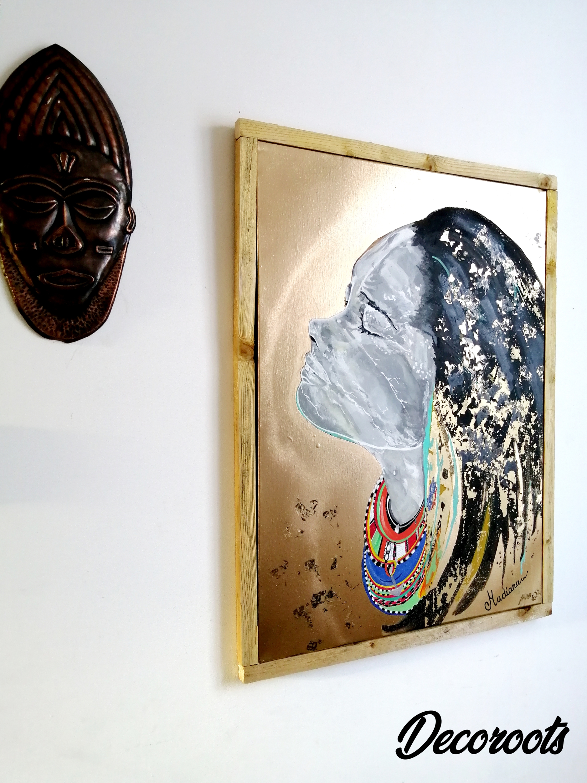 tableau art contemporain ethnique massaï portrait visage femme street art