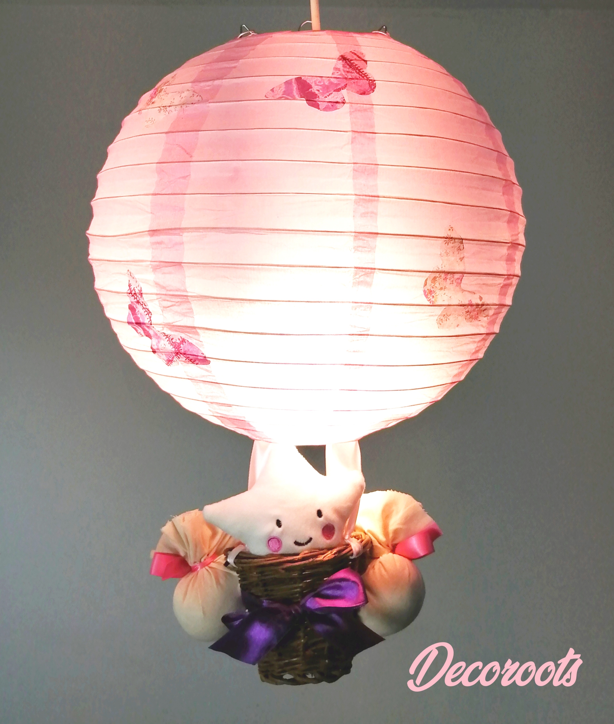 lampe montgolfière enfant bébé fille étoile papillon rose parme fuschia 2