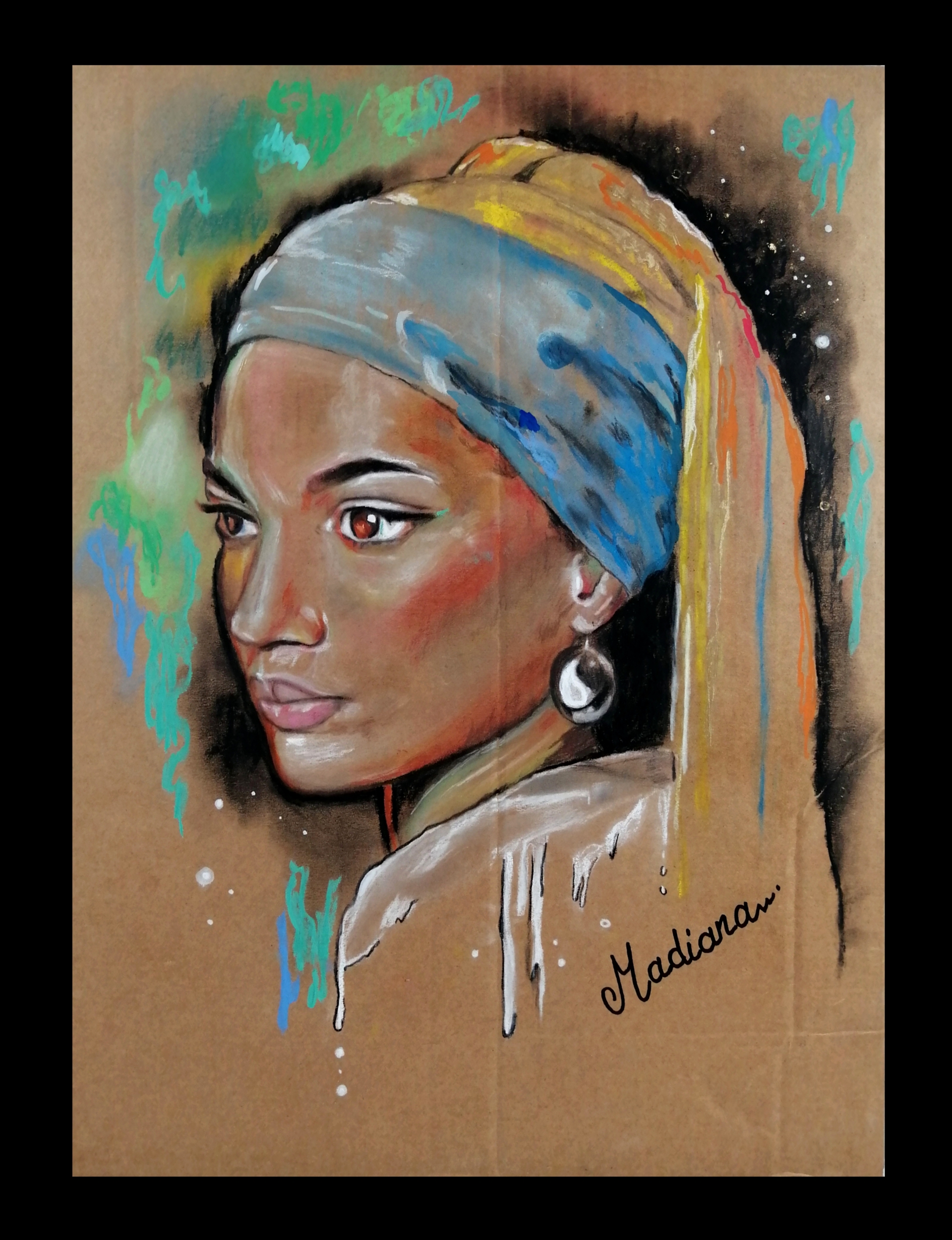 dessin art contemporain femme noire afrique espace univers cadre déco