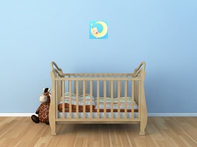 tableau enfant bébé ours sur la lune bleu vitrine