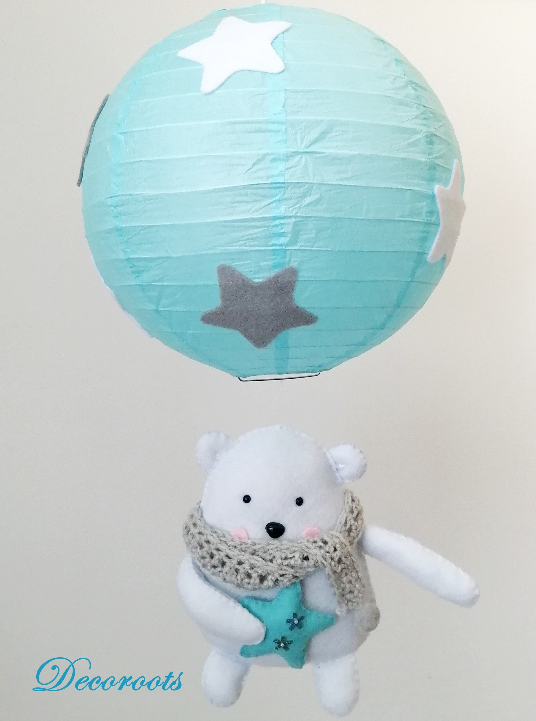 lampe enfant bébé garçon ours polaire bleu truquoise blanc gris étoile naissance cadeau