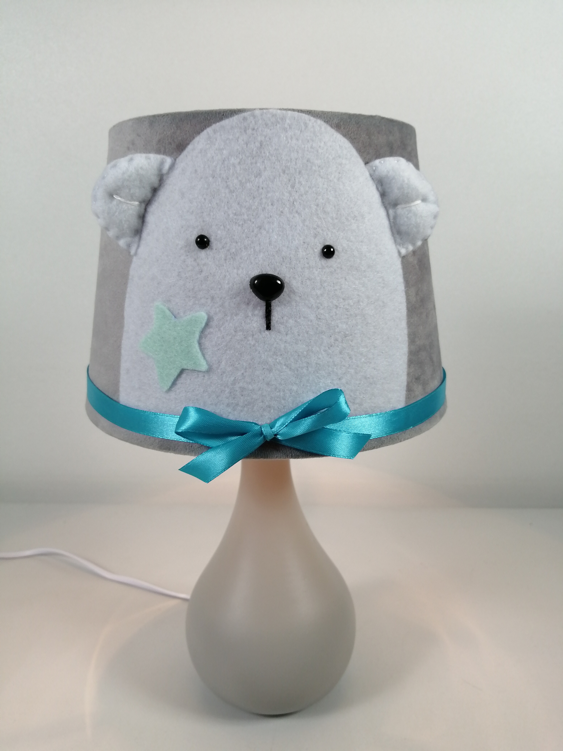 Lampe de chevet enfant bébé garn ours polaire bleu turquoise gris blanc