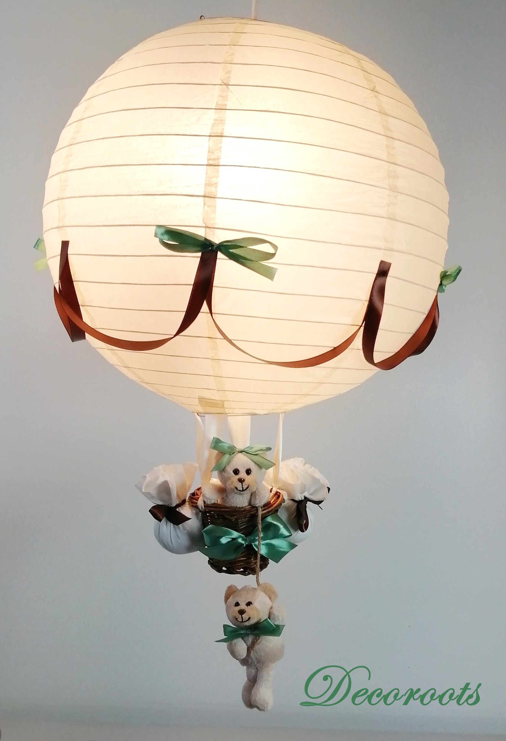 lampe montgolfière  ours beige mixte vert décoration enfant lustre decoration bébé