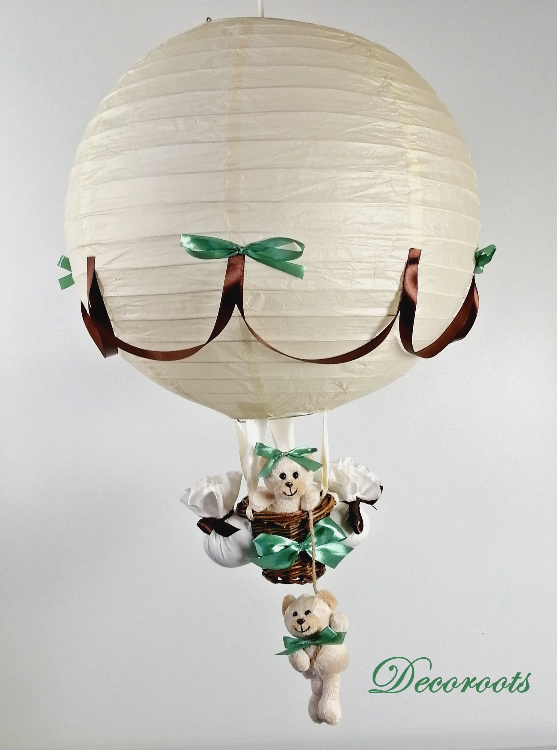 lampe montgolfière  ours beige mixte vert décoration enfant lustre