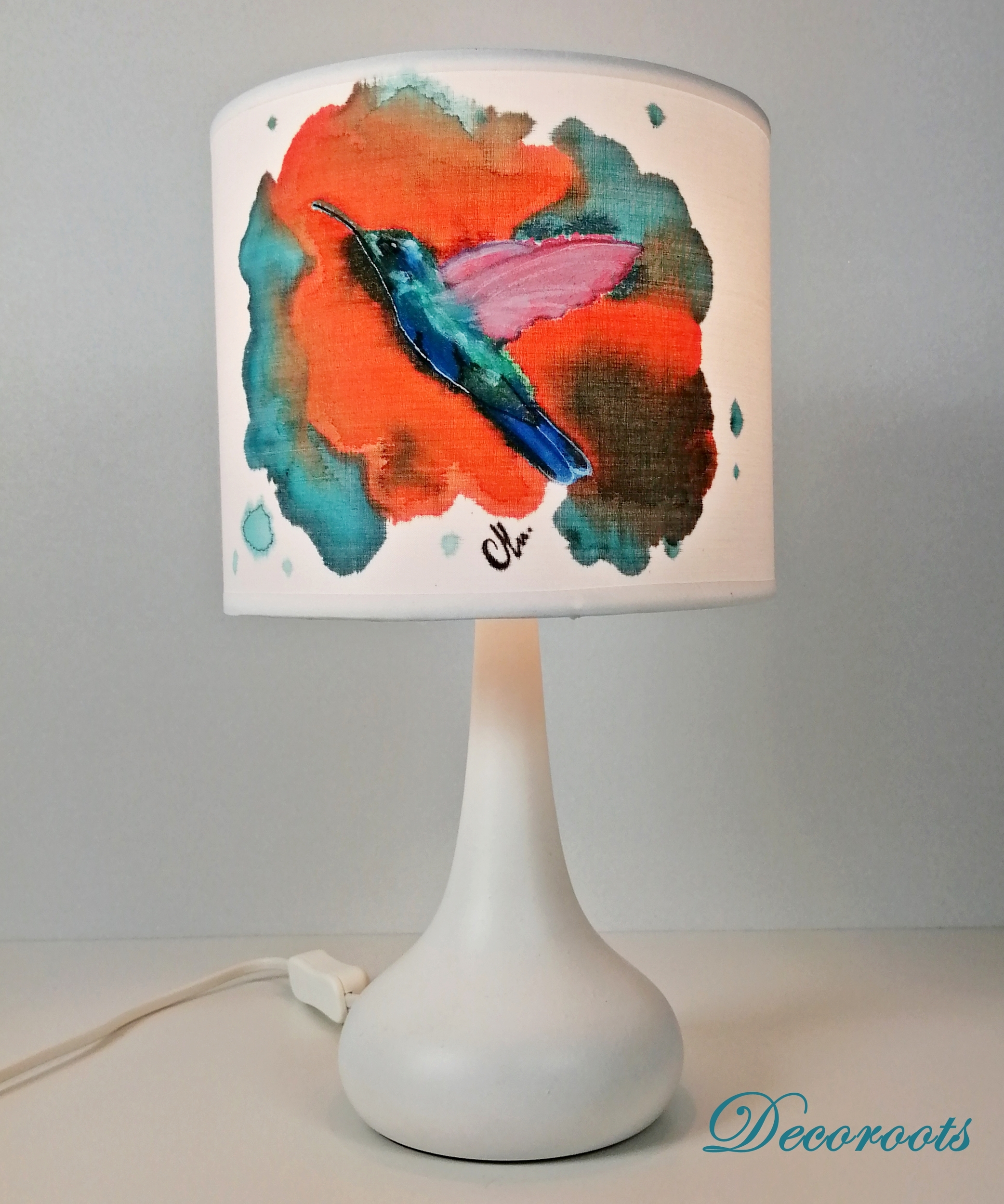 lampe de chevet design colibri oiseau tropical deco artisanale-bleu-turquoise-canard