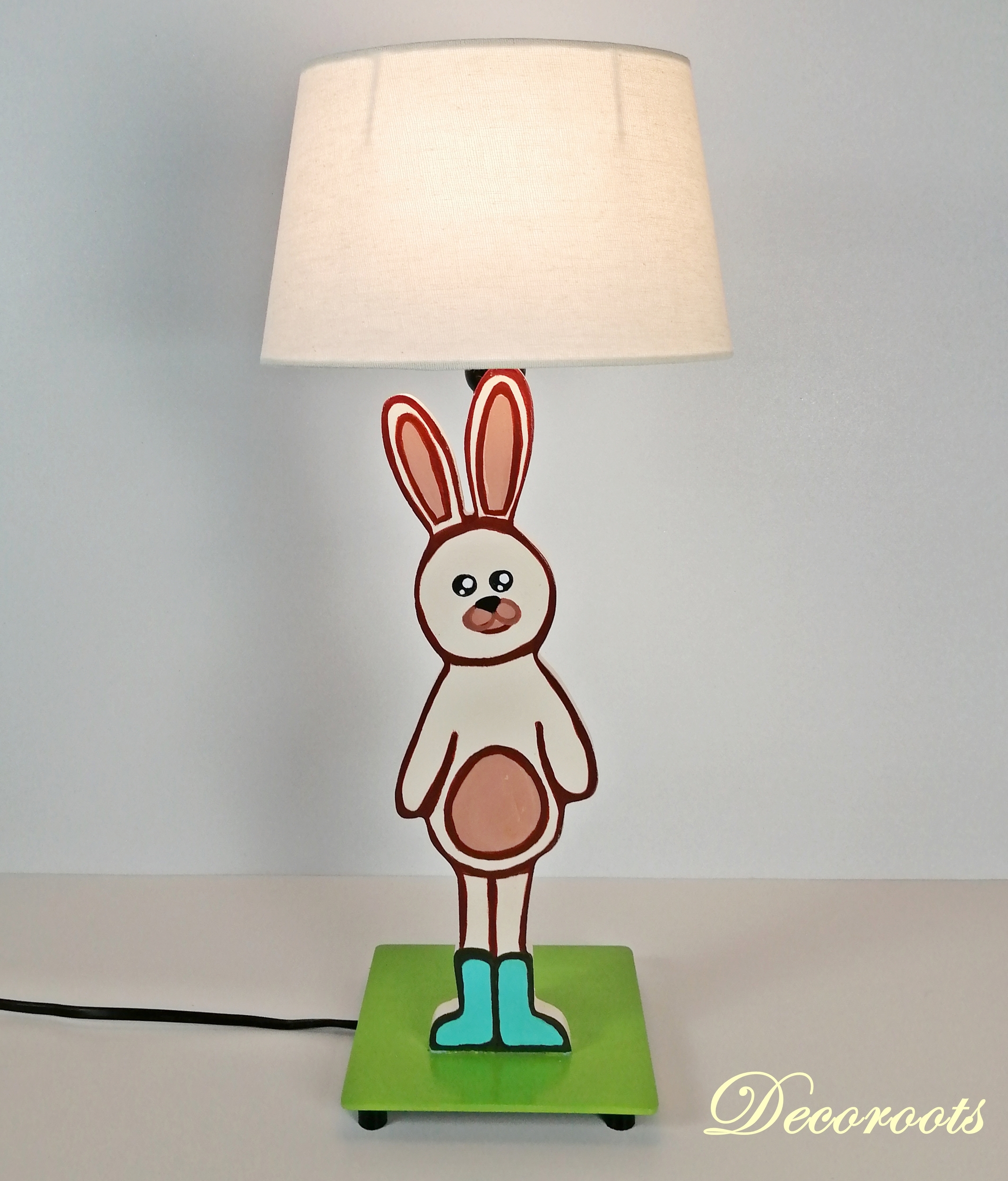 lampe chevet enfant bébé lapin vert anis beige luminaire nature thème forêt 2