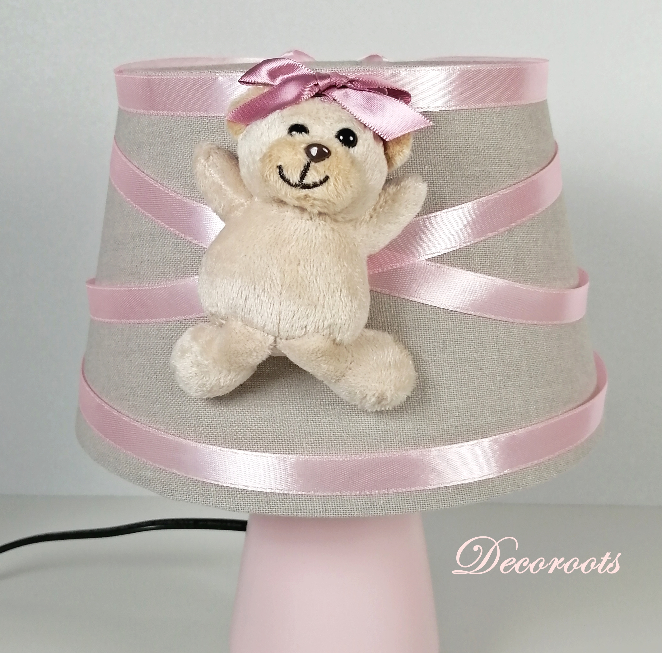 Lampe de chevet enfant bébé oursonne rose et beige. - Enfant bébé