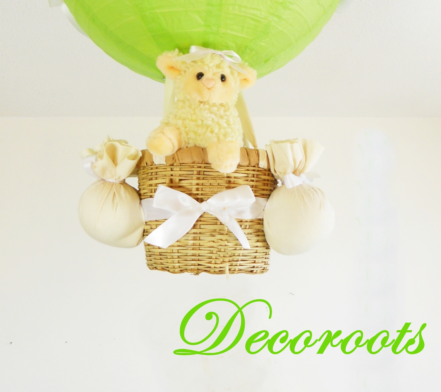 lampe-montgolfière-anfant-bebe-lustre-abat-jour-vert-anis-mouton-animaux-decoration-ferme