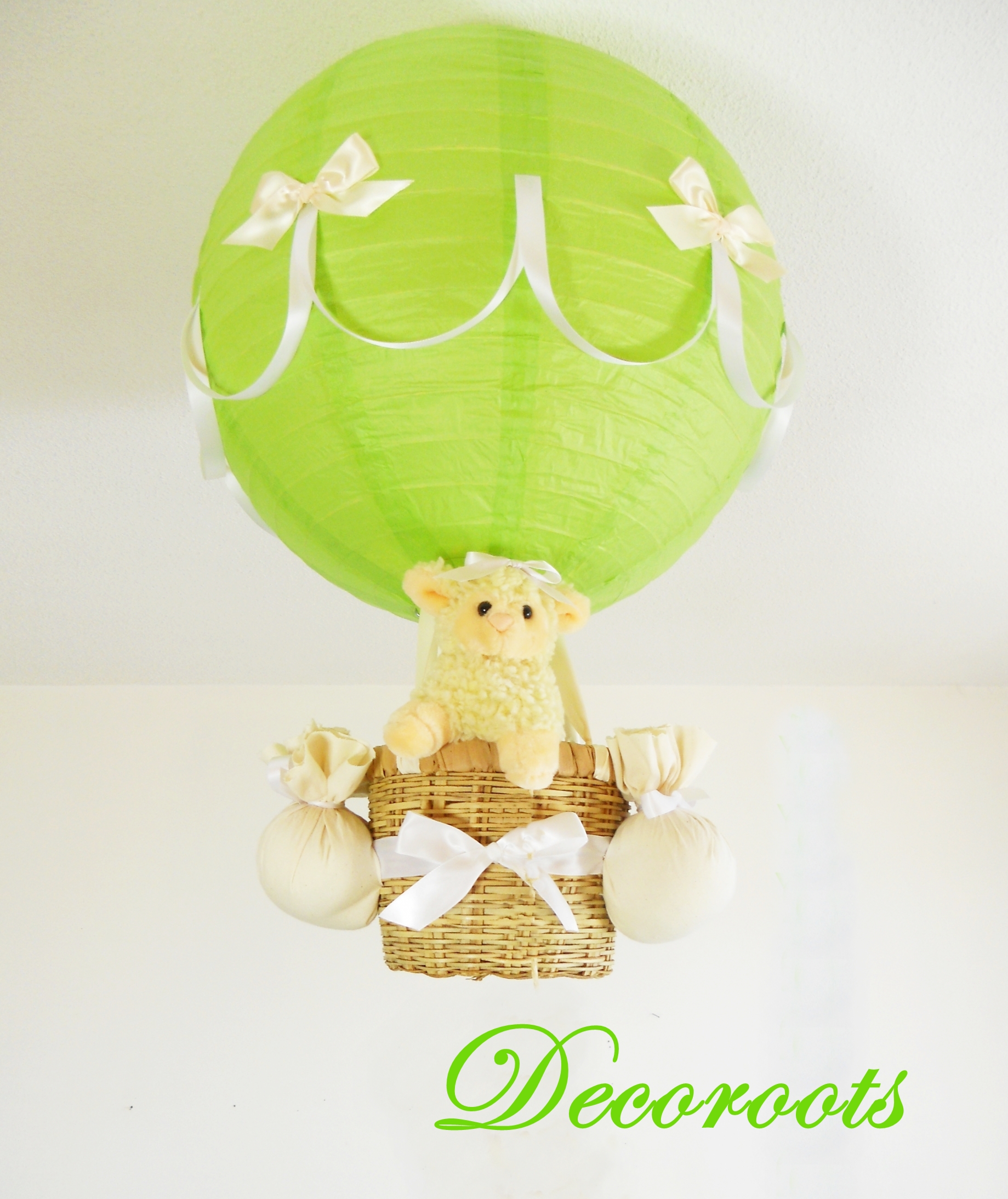 lampe-montgolfière-anfant-bebe-lustre-abat-jour-vert-anis-mouton-animaux-ferme