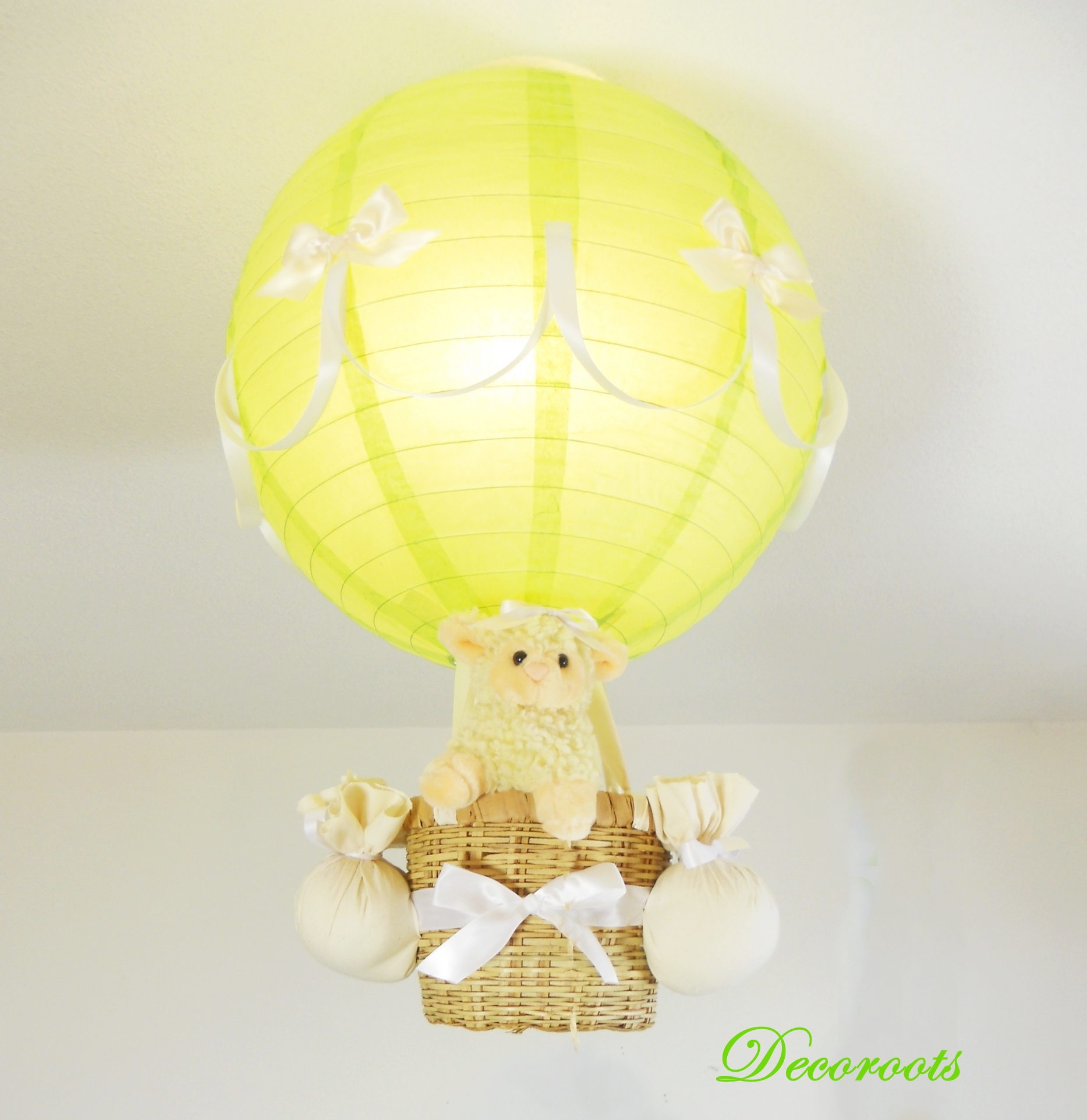 lampe-montgolfière-anfant-bebe-lustre-abat-jour-vert-anis-mouton-deco-chambre-animaux-ferme