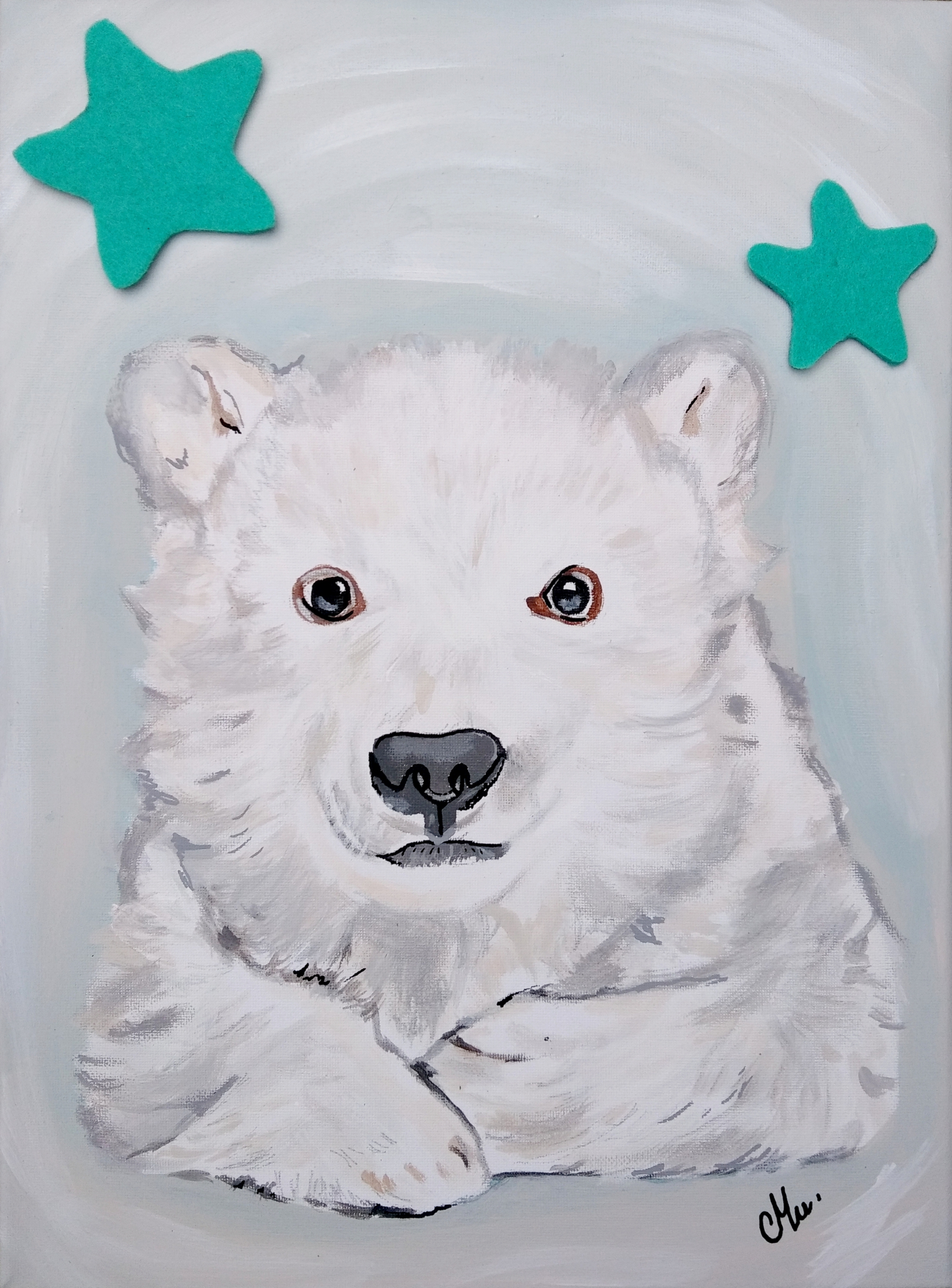 tableau deco enfant bebe ours polaire bleu blanc turquoise