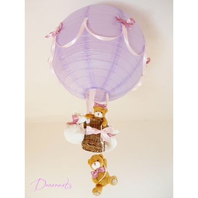 Lampe montgolfière fille violet lilas parme et rose.