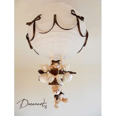 Lampe montgolfière blanc et marron chocolat.