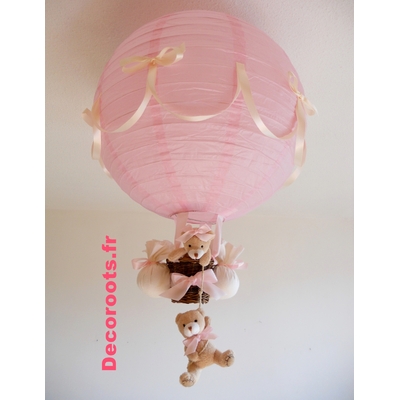 Lampe montgolfière fille rose et beige