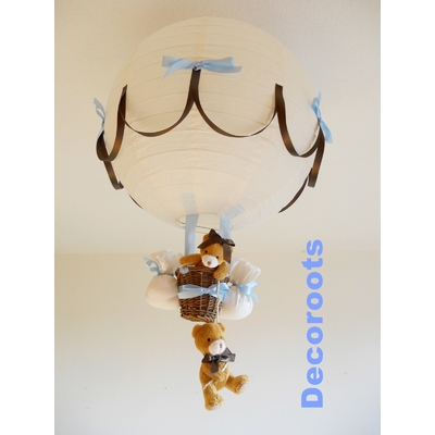 Lampe montgolfière bleu, beige et marron chocolat