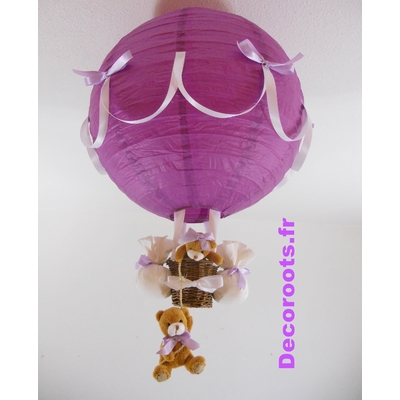 Lampe montgolfière violet prune parme blanc.