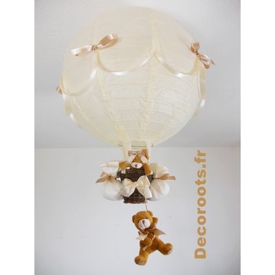 Lampe montgolfière beige ivoire marron noisette.