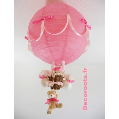 lampe montgolfière oursonne fille rose.