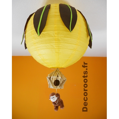 Lustre Didou le singe thème jungle jaune vert anis et marron chocolat.