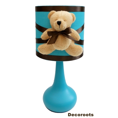 Lampe de chevet tactile ours bleu turquoise marron chocolat.