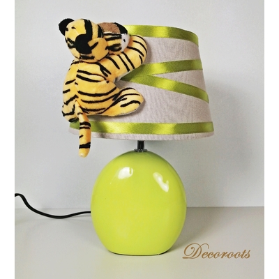 Lampe de chevet  tigre thème jungle vert et marron chocolat.