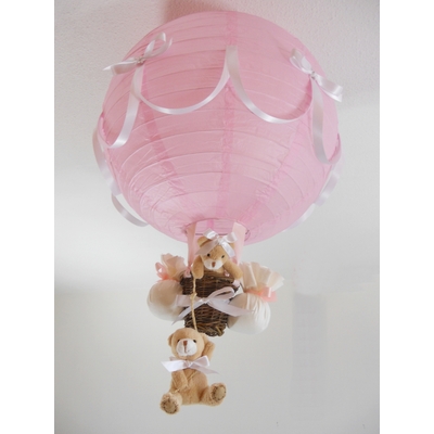 Lampe montgolfière rose et blanc.