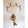 lampe montgolfière enfant bébé ours et oursonne marron chocolat beige bleu pastel lustre suspension abat-jour décoration chambre